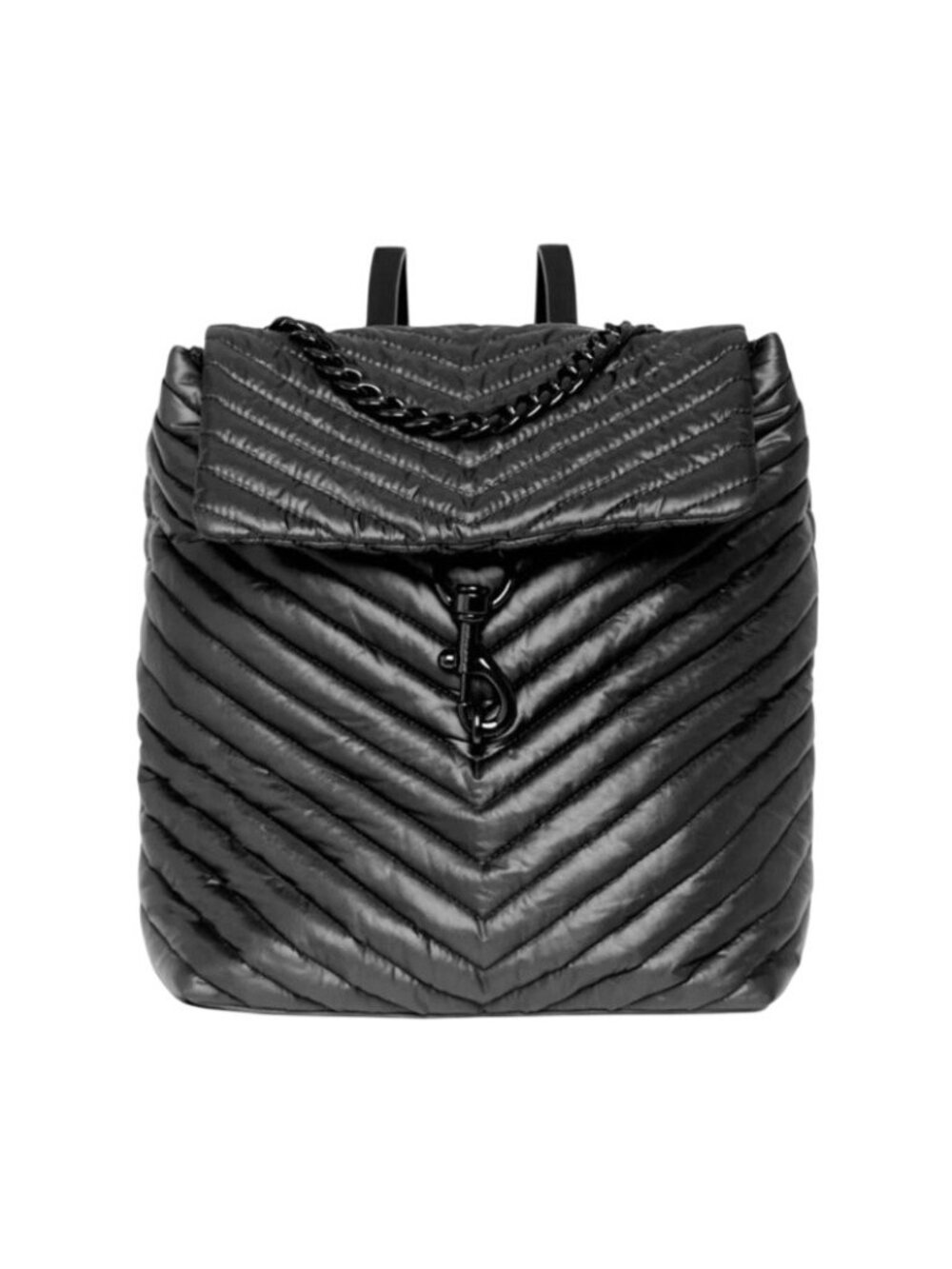 REBECCA MINKOFF Edie Backpack Quilted Chevron Black Chain Handle Designer Bag